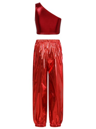 Kids Girls Tracksuit Stage Sweatsuit Waistband Vest And Trousers Shiny Dance - Picture 24 of 83