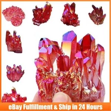 Natural Aura Red Titanium Geode Quartz Crystal Cluster Mineral Healing Stone US