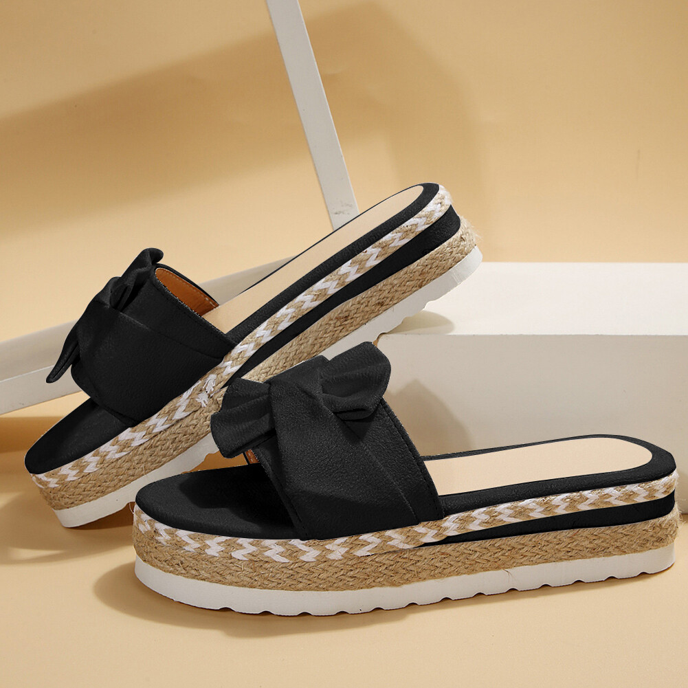 APL Women Non Slip Bow Wedges Platform Slipper for Travel Seaside