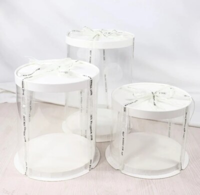5er Pack Kunststoff PVC 12' Kuchenbox Fenster Rund Geburtstag Geschenkbox Transparent