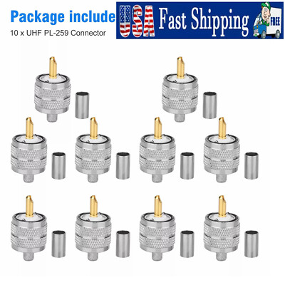 10x Connector UHF Male PL259 Plug Crimp RG58 RG142 LMR195 RG400 Cable USA