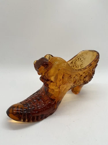 VTG Fenton Amber Daisy and Button Cat Head Shoe Slipper