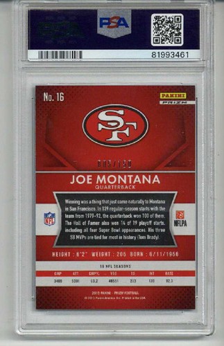 2015 PANINI PRIZM BLUE WAVE PRIZM #16 JOE MONTANA CARD 49ERS /150 PSA 10 POP 4 - Picture 2 of 2