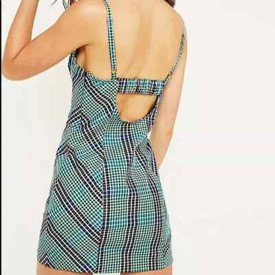 green gingham dress urban outfitters Green Geometric Balloon Sleeve Dress main image 1