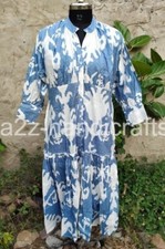 floral block printed cotton summer maxi dress -deep v neckline with drawstring