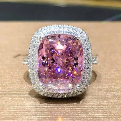 8.00 Ct Cushion Cut Natural Pink Sapphire Diamond Wedding Ring 14K White Gold 7