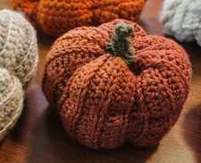 Crochet Pumpkin Orange Medium Handmade Fall Farmhouse Halloween, Wool blend