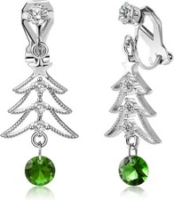 LAXPICOL Lovely Christmas Tree Clip on Earrings for Women Stainless green