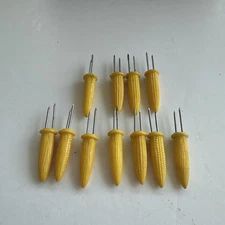 Lot Of 11 Vintage Corn On The Cob Holders Skewers Yellow 5 Pairs +1