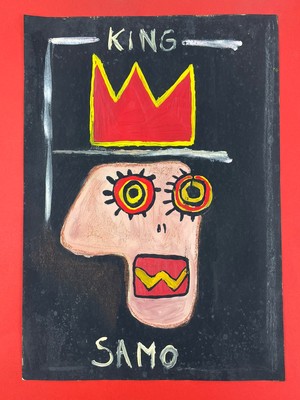 Jean-Michel Basquiat (Handmade) Drawing mixed media on paper signed & stamped