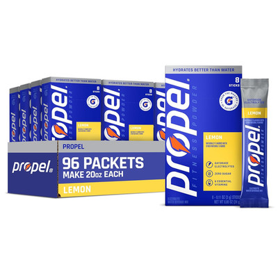 Propel Electrolyte Powder Drink Mix, Lemon, (96 Servings), Zero Sugar, Enhanced 