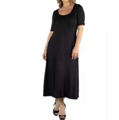 24 seven Women's Casual Elbow Sleeve Maxi Dress Black Size 1X 5823