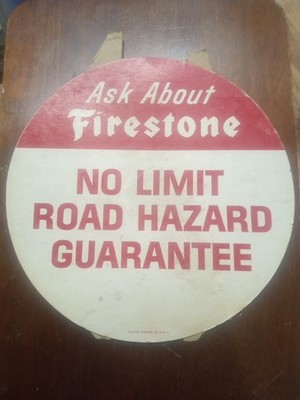 Vintage 14½x14½ In Cardboard Firestone Ad Sign ''No Limit Road Hazard Guarantee''