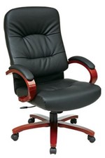 Leather High Back Executive Chair with Cherry Finish Wood
