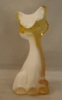 Fenton Happy Cat 6" figurine White & Yellow Topaz slag, Glossy, Mosser