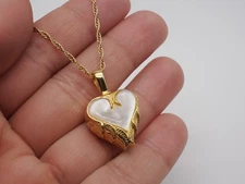 Heart Cremation Keepsakes Gold Plated Over 925 Sterling Silver Pendant Mop stone