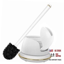 Gold Toilet Brush and Holder Set, Auto-Open Lid, Ventilated Base, White  Gold