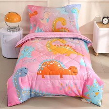 Dinosaur Toddler Bedding Set for Girls, Premium 4 Piece Dinosaur Toddler Comf...