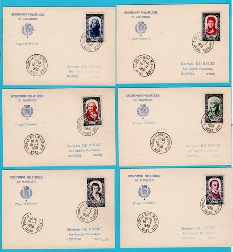 FRANCE Famous men on first day card 1950 Sous le Bois Maubeuge incl.Danton Hoghe