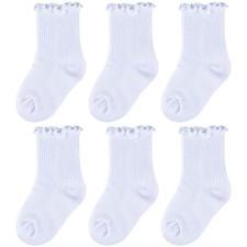 Toddler Ruffle Socks for Girls, Baby Frilly Socks White, 3-5T