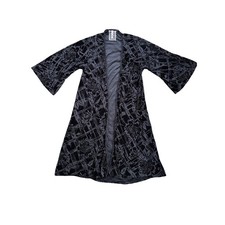 Mauve Kimono Cardigan Womens Medium Black Excellent Floral Burnout Velvet Goth