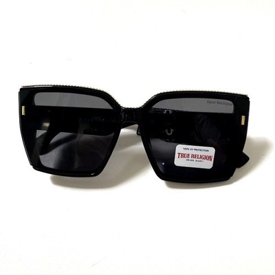 New TRUE RELIGION Square Sunglasses Oversized Black Gold 