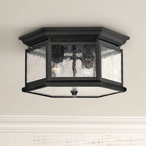 Hinkley Edgewater 13" Wide Black and Water Glass Outdoor Ceiling Light - Picture 1 of 3