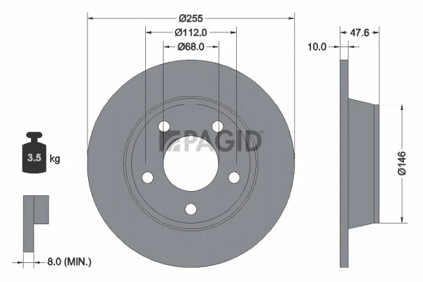 2x PAGID Disque De Frein Plein Ø255mm Pour Audi A6 Avant 4B C5 4B5 Allroad 4BH - Photo 1/1