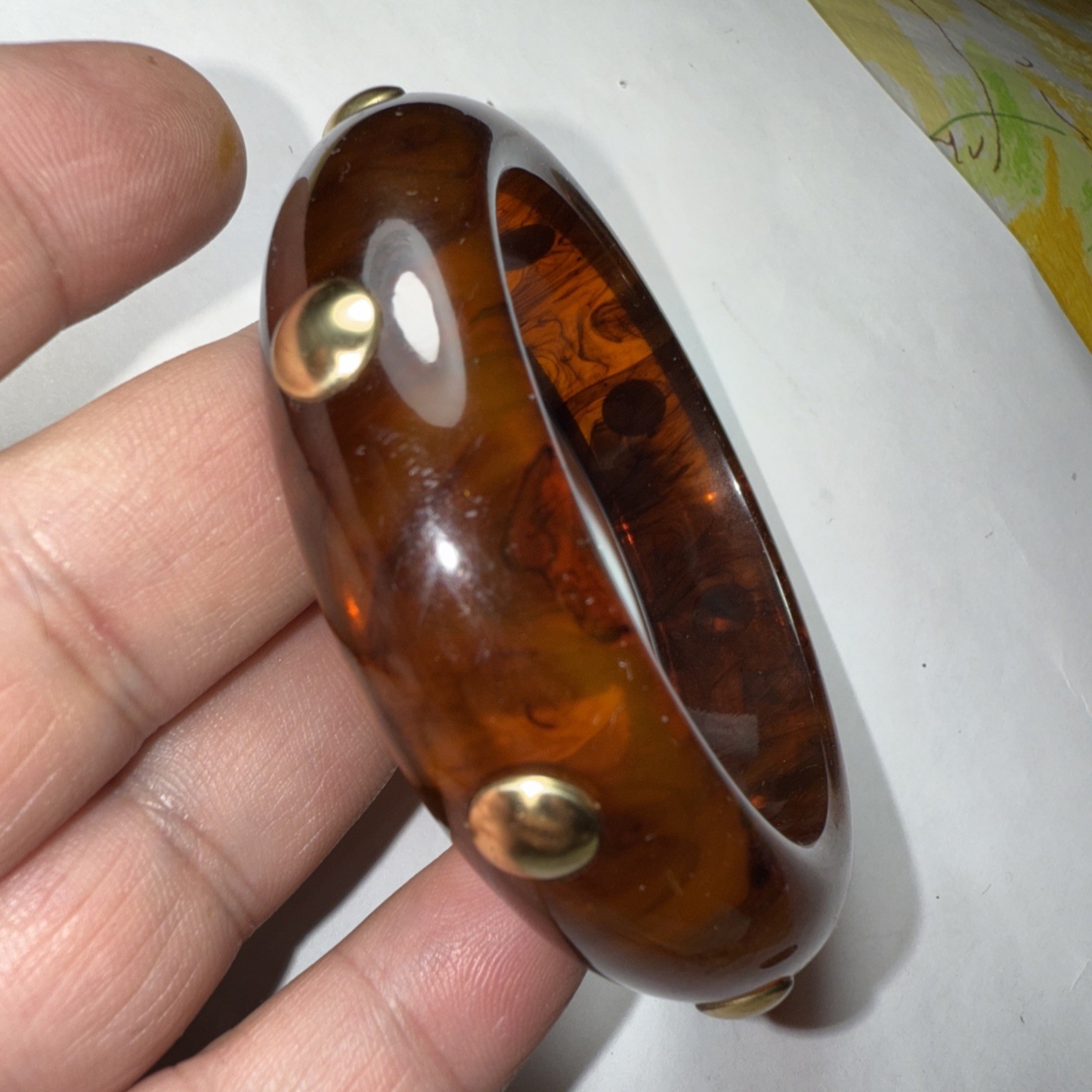 Bracelet Bangle Bakelite Root bear With Studs 3/4… - image 8