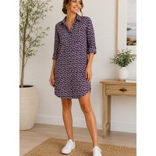 Tommy Hilfiger Shirt Dress Women's XS Red Blue Geometric Print Button Front 1237