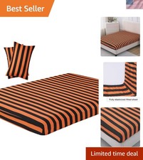 Elegant Full Size 3-Piece Microfiber Bedding Set, Orange  Black Striped Design