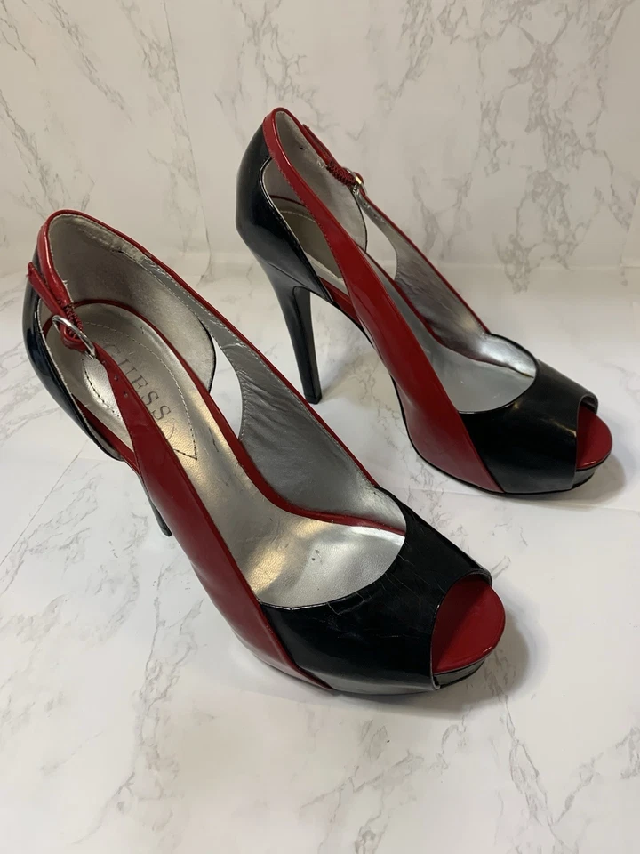 Zapatos de tacón alto para mujer Guess Brand vintage años 90’s, talla 8 1/2 m, color rojo/negro Foto 2 de 4