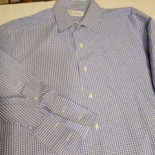 BROOKS BROTHERS Mens 17 34 Blue Gingham Cotton French Cuff Dress Shirt Italy