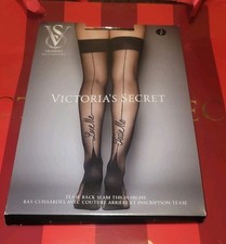 Victoria Secret TEASE ME LOVE ME Back Seam High Thighs Sheer Hosiery Size SMALL