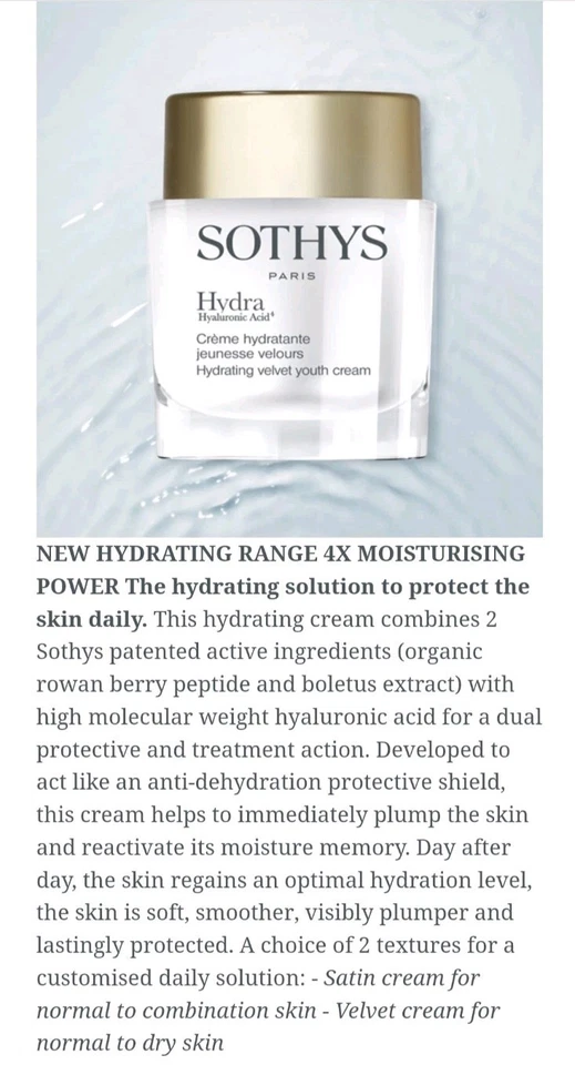 Sothys Hydra Hyaluronic Acid Hydrating Velvet Youth Cream 50ml Made In France - image 2 of 3