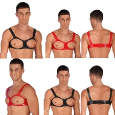 Men's Sissy Lingerie Leather Bralette Crossdress Bra Top Cutout Crop Tank Tops