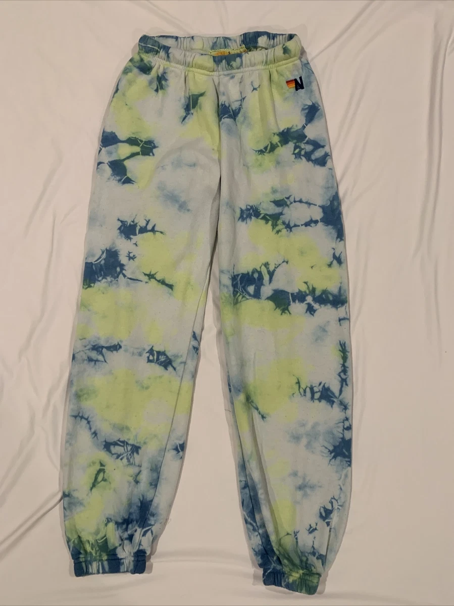 Women s Aviator Nation Blue Neon Yellow Tie Dye Sweatpants Size S