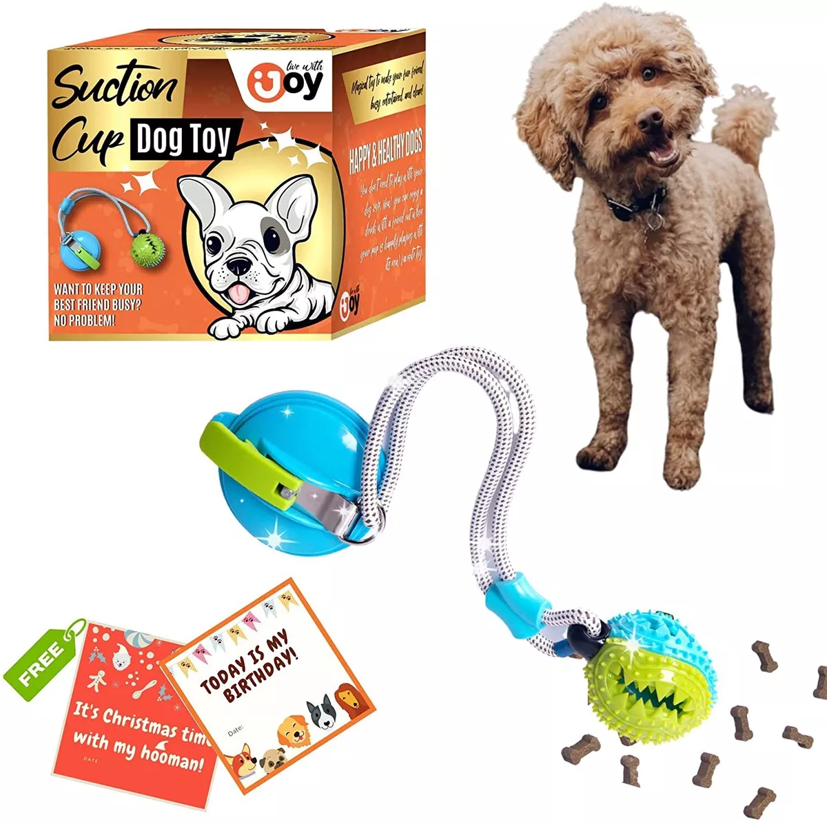 Dog Rope Ball Interactive Tug of War Toy, Suction Cup Dog Toy for