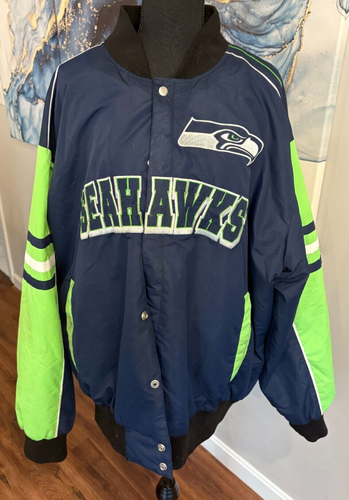NFL Herren Navy & Green Button Down Jacke Größe Erwachsene 3XL Seattle Seahawks