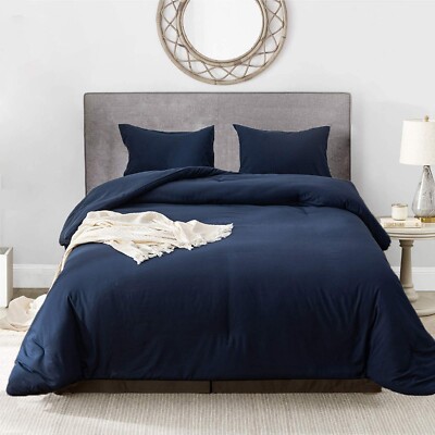 Luxlovery Navy Blue Comforter Set King Size Navy Bedding