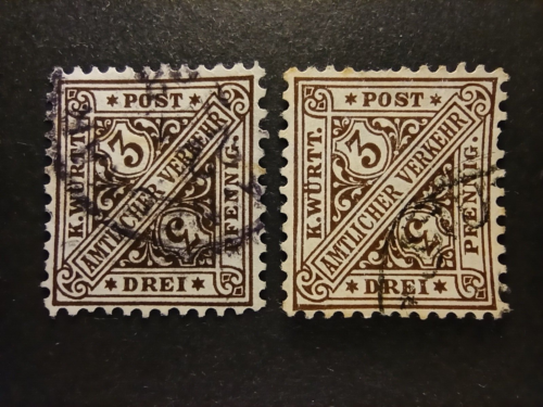 German States Wurttemberg 1890-1906 3Rpf State postage varieties U /VF. - Picture 1 of 5