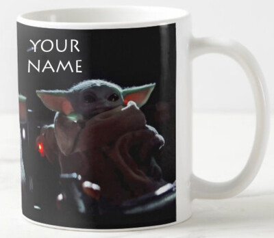 Baby Yoda Radio Kaffeebecher personalisiert Teetasse Geschenk lustig süß Druckknöpfe
