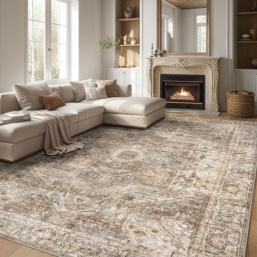 BERTHMEER 8x10 Vintage Distressed Washable Non-Slip Area Rug for Living Room