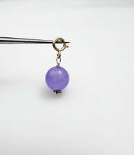 Estate 14K Solid Yellow Gold Small Lavender Jade Charm Pendant w/Spring Clasp