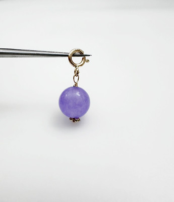 Nachlass 14K massiver Gelbgold kleiner Lavendel Jade Charm Anhänger mit Federverschluss