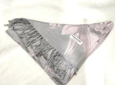 Kashmir 100% Pashmina Wool Stole Shawl  Scarf Pink Gray Floral 74 x 27 in