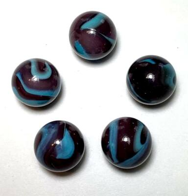 16mm 5pk Werewolf Marble Players 5/8th inch Retired Dark Brown and Turquoise