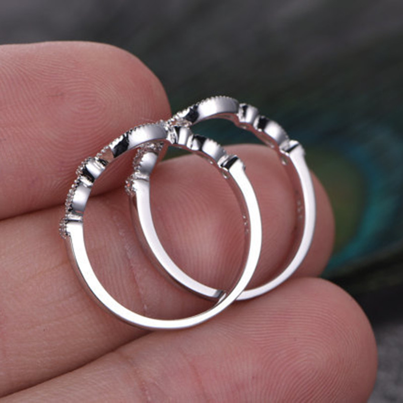 Bague Cubique Zircon Créative Plaqué Argent Taille 6-10 - Femme, Mariage