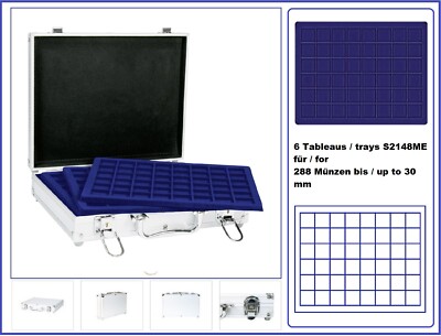 Lindner S2307 S2148ME ALU Coin Case 6 Tableau Blue For 288 Coins Up To 30 mm