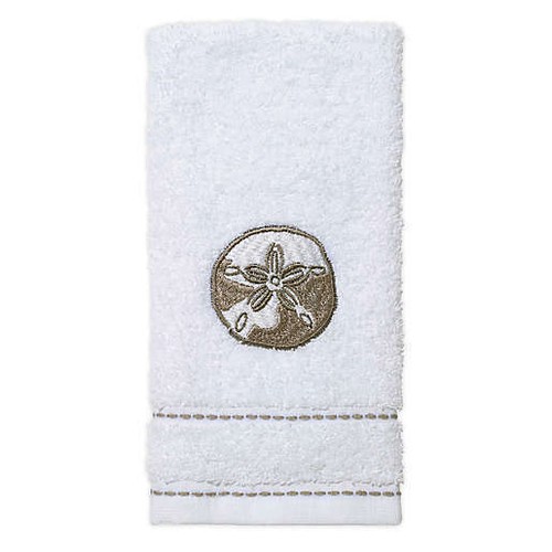 Avanti Hyannis Fingertip Towel Embroidered White Bathroom Set of 2 Sand Dollar - Picture 7 of 8